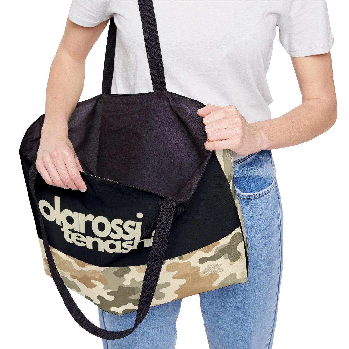 Black and Distressed Sand Camo - XL Weekender Tote Bag