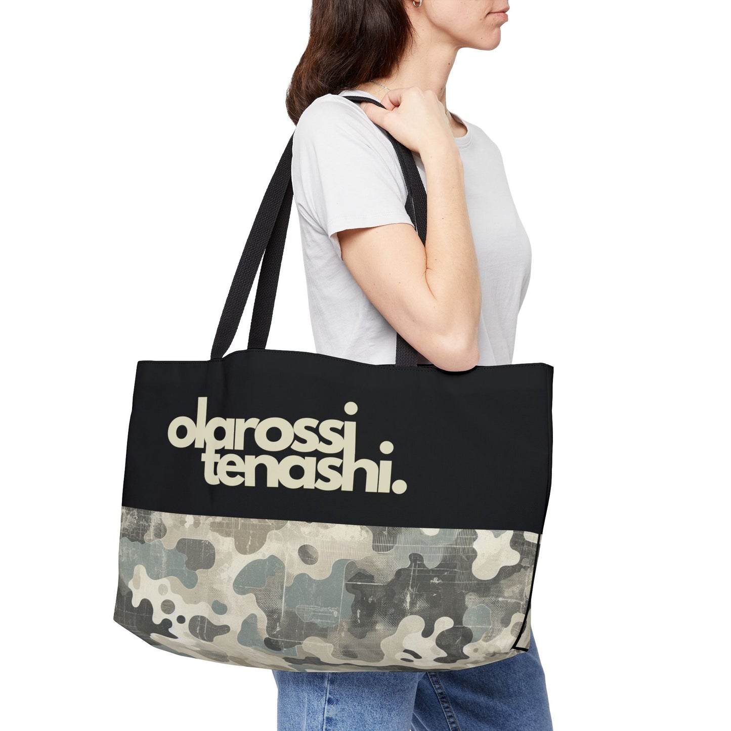 Black and Distressed Grey Camo - XL Weekender Tote Bag