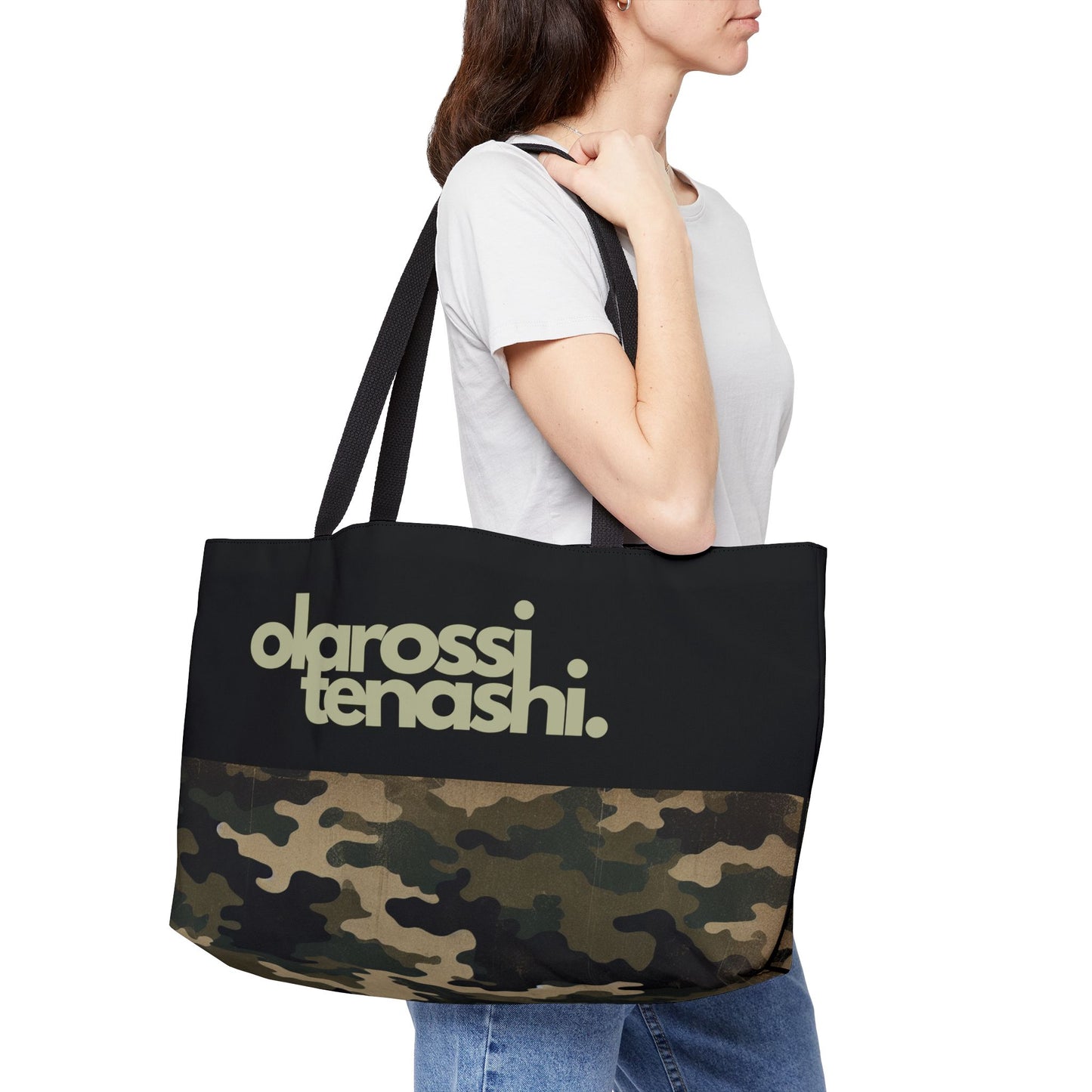 Black and Dark Green Camo - XL Weekender Tote Bag